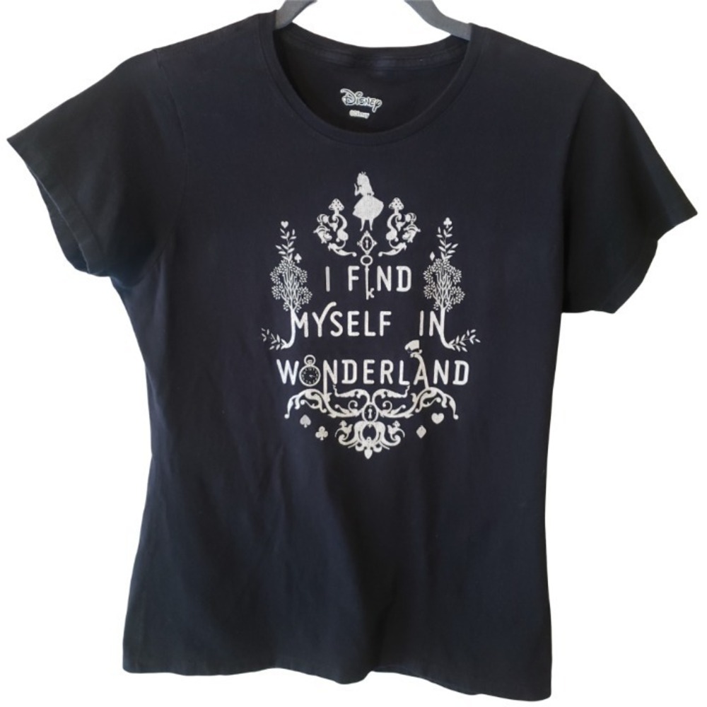 Disney "I Find Myself In Wonderland" Black T-Shirt | Size S